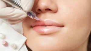 Verfahren zur semipermanenten Lippen-Make-up-Behandlung mit einem rotierenden PMU-Stift.